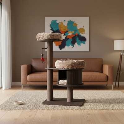 Meraki Home, Ansamblu pentru Pisici, Realizat din Lemn, ESPRESSO CLOUD SMALL