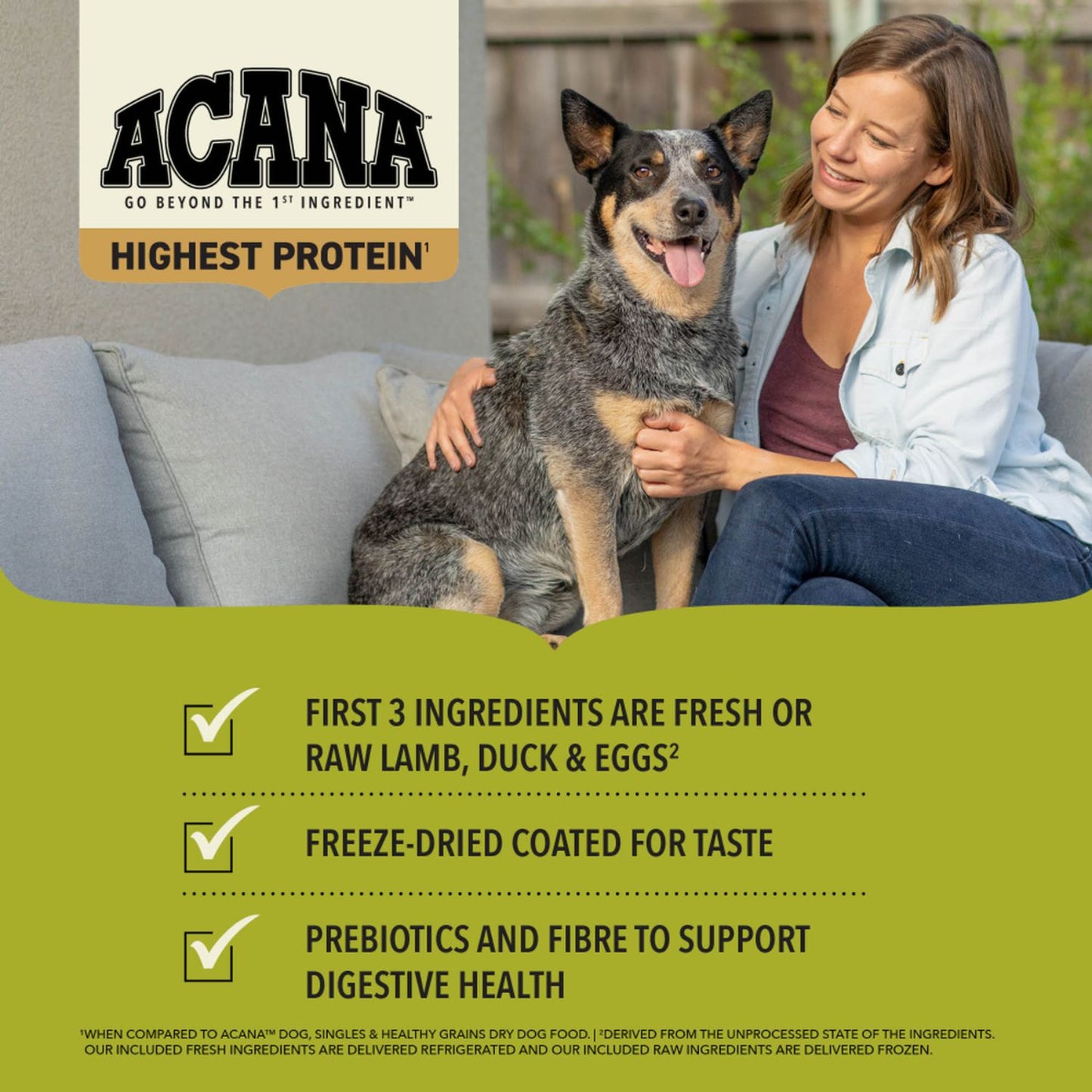 ACANA Highest Protein Grasslands, Hrana Uscata pentru Caini, cu Miel, Rata si Peste, Toate Etapele de Viata, Fara Cereale 11.4kg