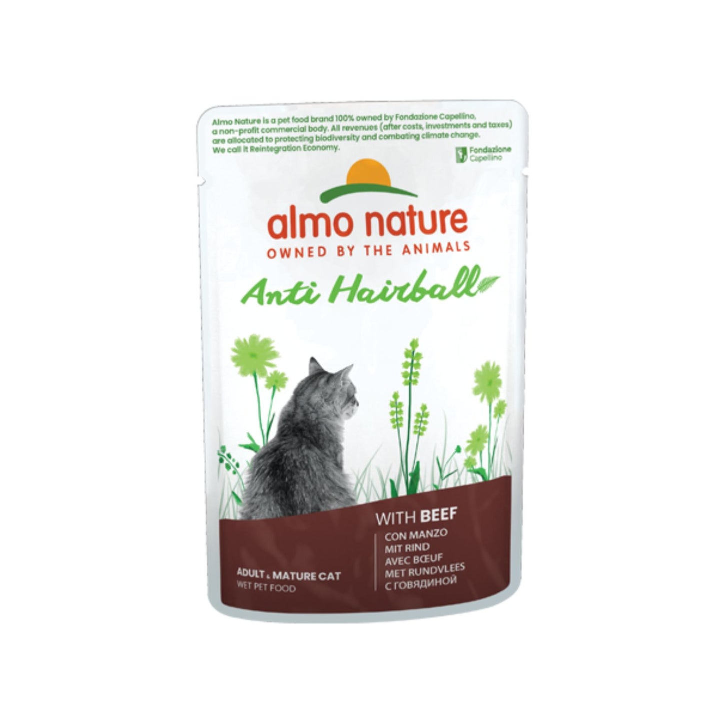ALMO NATURE Holistic Anti-Hairball, Hrana Umeda pentru Pisici, cu Vita, Impotriva Ghemotoacelor de Blana, Plic, 70g