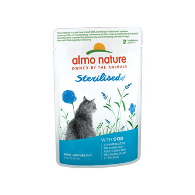 Almo Nature Holistic Sterilised, Hrana Umeda pentru Pisici, Adult si Senior, cu Cod, Control Greutate, Plic, 70g