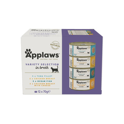APPLAWS Multipack, Hrana Umeda Complementara pentru Pisici Adulte, Selectie Variata in Supa, 100% Natural, 12x70g