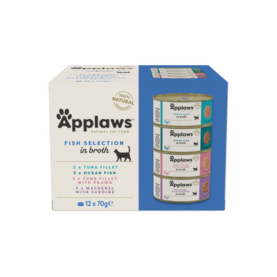 APPLAWS Multipack, Hrana Umeda Complementara pentru Pisici Adulte, Selectie de Peste in Supa, 100% Natural, 12x70g