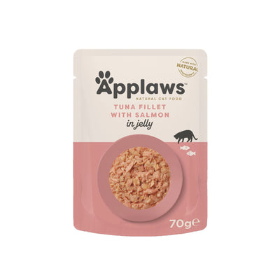 APPLAWS Plic, Hrana Umeda Complementara pentru Pisici Adulte, cu File de Ton si Somon in Gelatina, 100% Natural, 70g