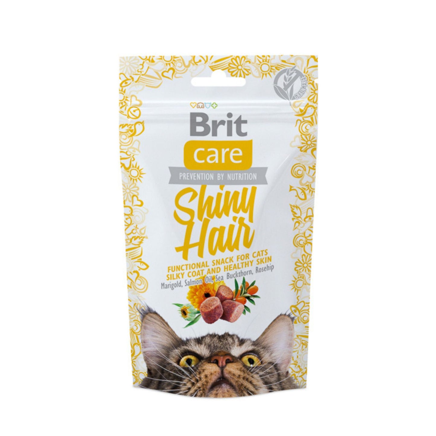 Brit Care Cat Snack Shiny Hair, Recompense pentru Pisici cu Somon, Fara Cereale, 50g