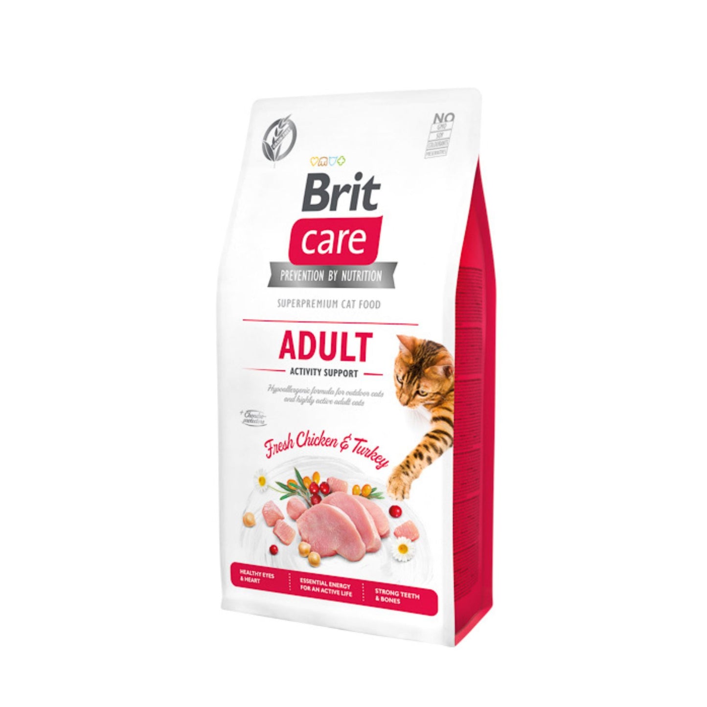 Brit Care Grain-Free Cat Adult Activity Support, Hrana Uscata pentru Pisici Adult Active si de Exterior, cu Curcan si Pui, Fara Cereale, 400g / 2kg / 7kg