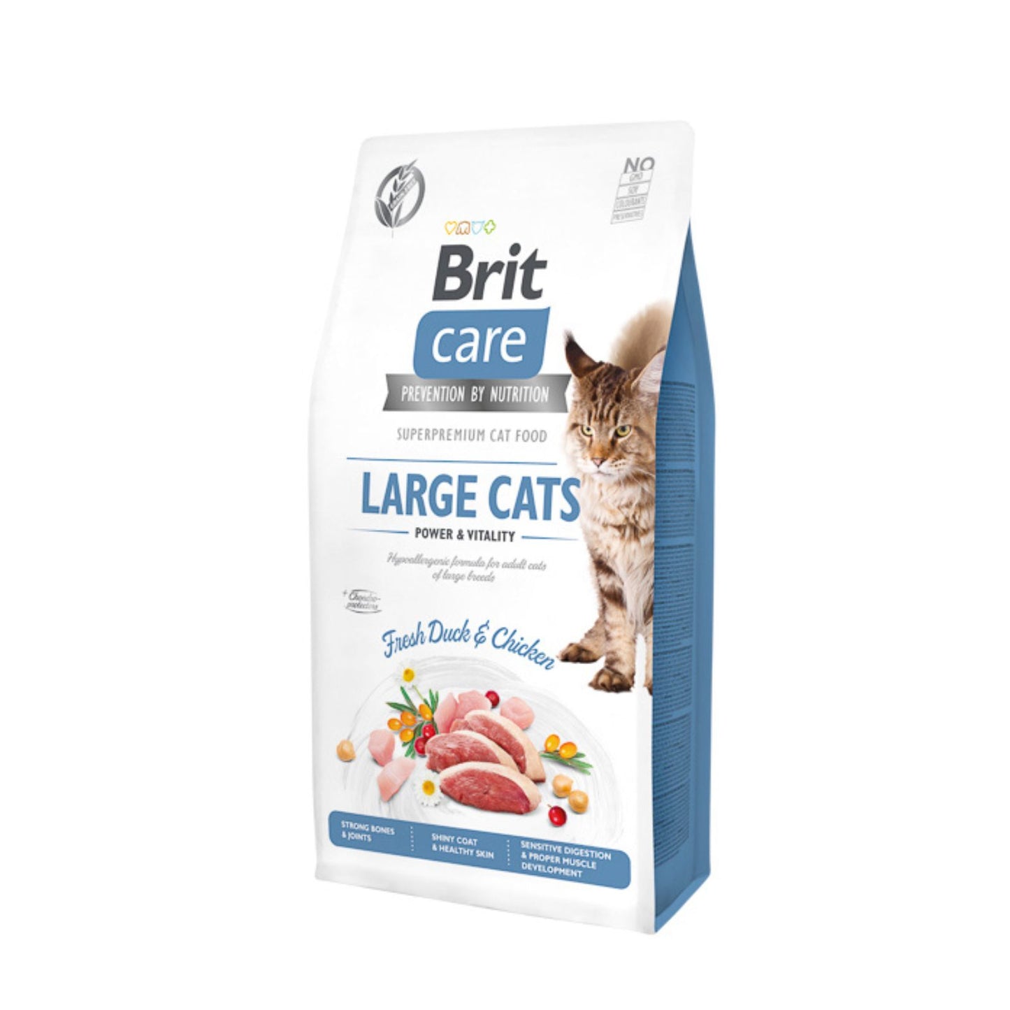 Brit Care Grain-Free Cat Large Cats Power & Vitality, Hrana Uscata pentru Pisici Adult Talie Mare, cu Rata si Pui, Fara Cereale, 400g / 2kg / 7kg