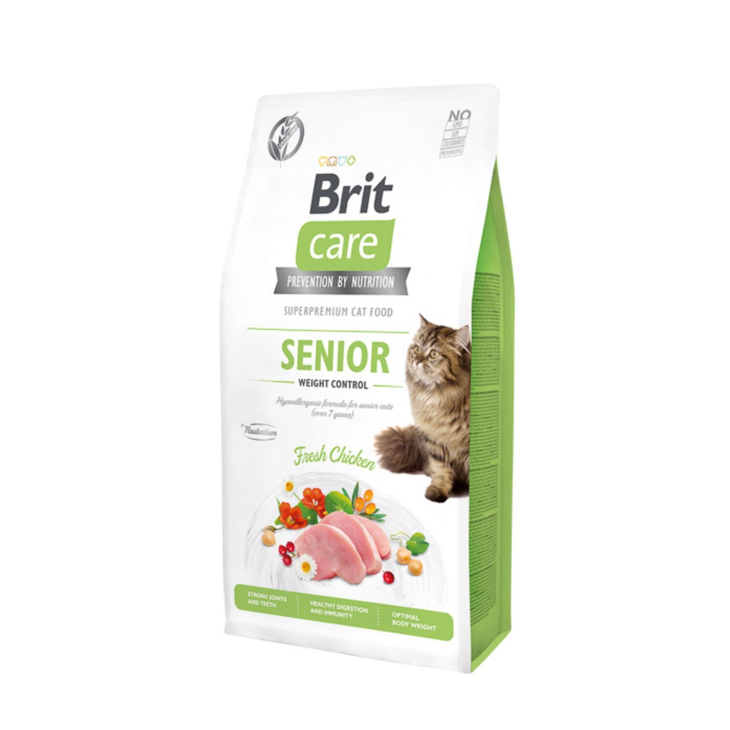 Brit Care Grain-Free Cat Senior Weight Control, Hrana Uscata pentru Pisici Senior 7+ ani, cu Pui si Mazare Galbena, Controlul Greutatii, Fara Cereale, 400g / 2kg / 7kg