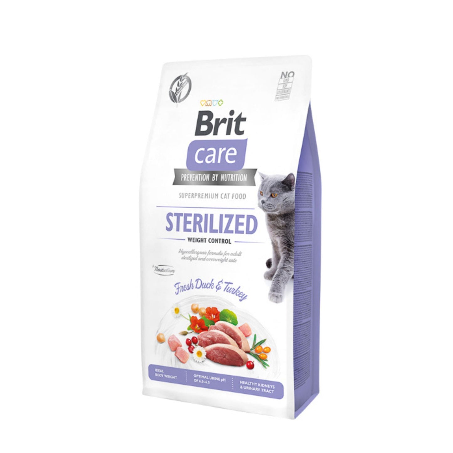 Brit Care Grain-Free Cat Sterilised Weight Control, Hrana Uscata pentru Pisici Sterilizate, cu Rata si Curcan, Controlul Greutatii, Fara Cereale, 400g / 2kg / 7kg