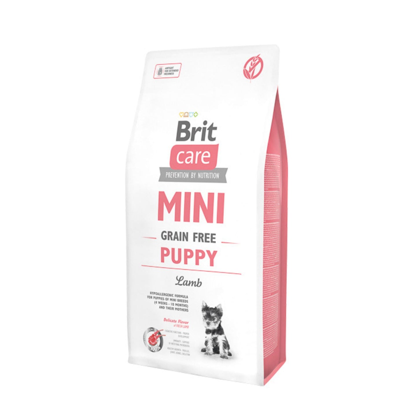 Brit Care Mini Puppy Lamb, Hrana Uscata pentru Caini Juniori Rase Mici, cu Miel, Hipoalergenica, Fara Cereale, 400g / 2kg / 7kg
