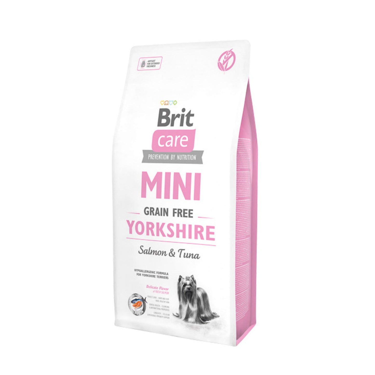 Brit Care Mini Yorkshire Terrier, Hrana Uscata pentru Caini, cu Somon si Ton, Hipoalergenica, Fara Cereale, 400g / 2kg / 7kg