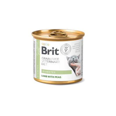Brit Veterinary Diet Diabetes, Hrana Umeda pentru Pisici, Reglarea Aportului de Glucoza, cu Miel si Mazare, 200g