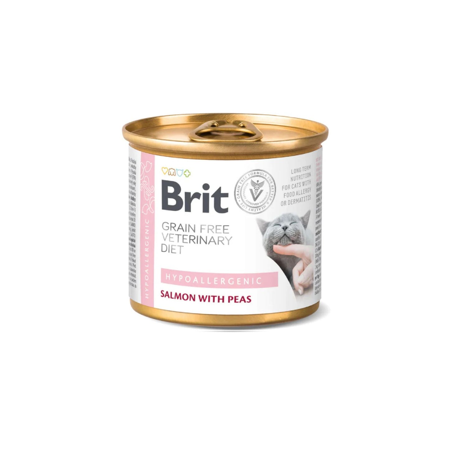 Brit Veterinary Diet Hypoallergenic, Hrana Umeda pentru Pisici, Reducerea Intolerantelor Alimentare, cu Somon si Mazare, 200g