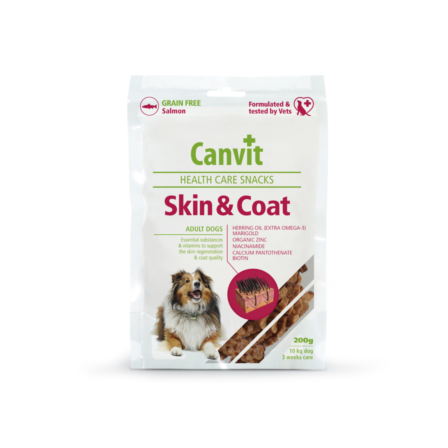 Canvit Skin & Coat Snacks - Recompense pentru Blana Stralucitoare cu Somon, Grain Free, 200g