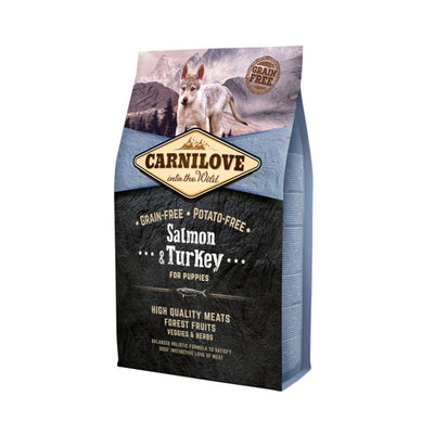 Carnilove Salmon & Turkey, Hrana Uscata pentru Caini Junior, Toate Rasele, cu Somon si Curcan, Fara Cereale, 1.5kg / 4kg / 12kg
