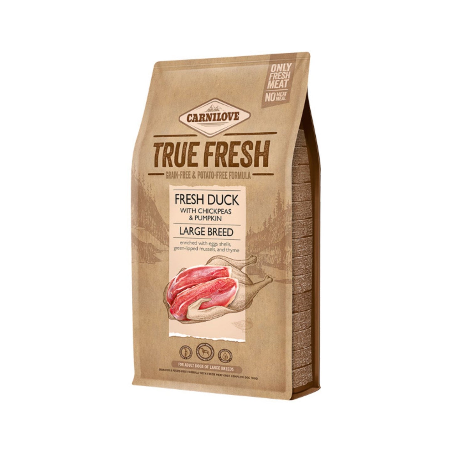 Carnilove True Fresh Duck Large Breed, Hrana Uscata pentru Caini Adult, Rase Mari, cu Rata Proaspata, Fara Cereale, 1.4kg