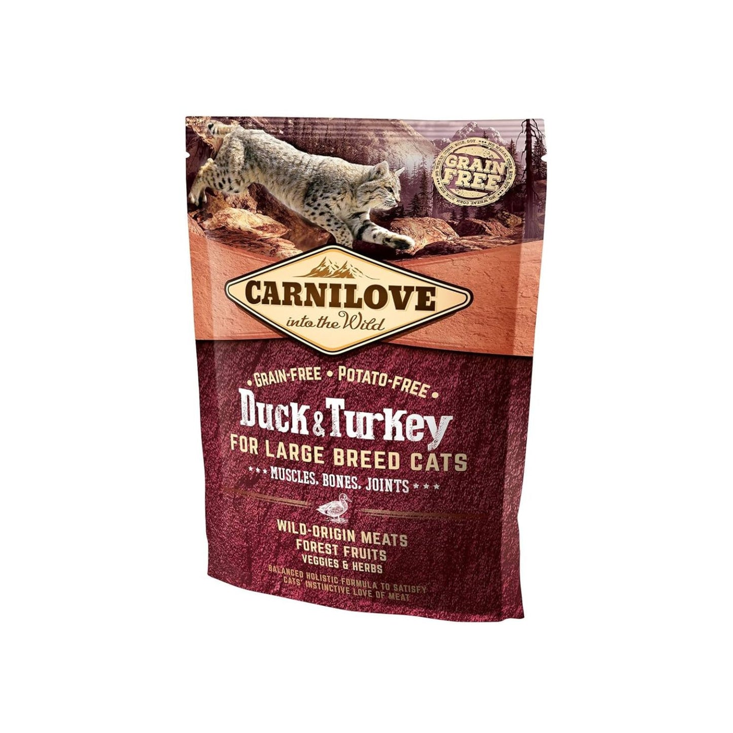 Carnilove Duck & Turkey, Hrana Uscata pentru Pisici Adult, Rase Mari, cu Rata si Curcan, Fara Cereale, 400g / 6kg