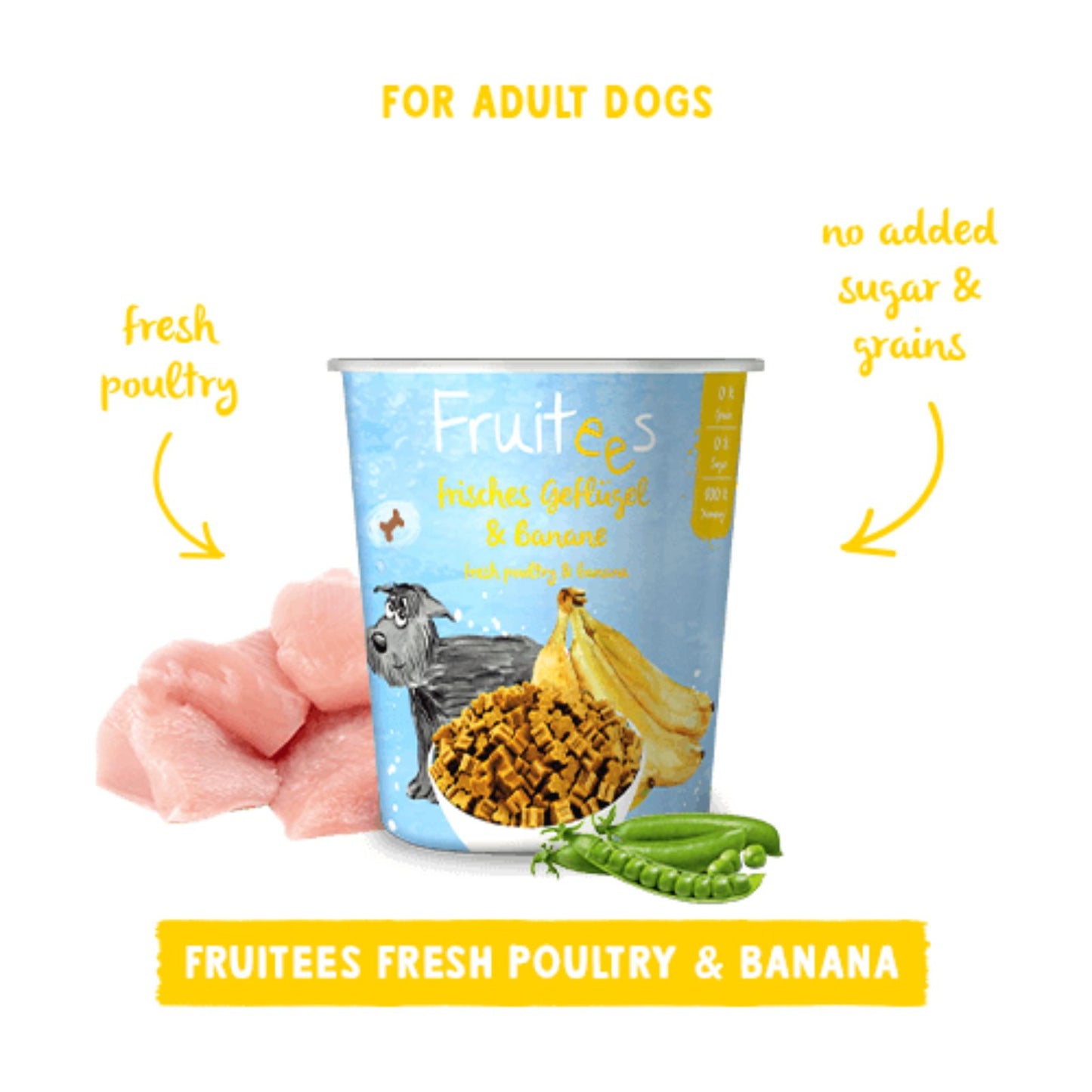 Bosch Fruitees Poultry & Banana, Recompense pentru Caini, Grain-Free cu Pui Proaspat si Banane, Semi-Umede, 200g
