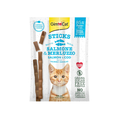 GimCat Sticks Batoane Recompensa pentru Pisici, cu Somon si Cod, Fara Cereale, 4 Bucati, 20g