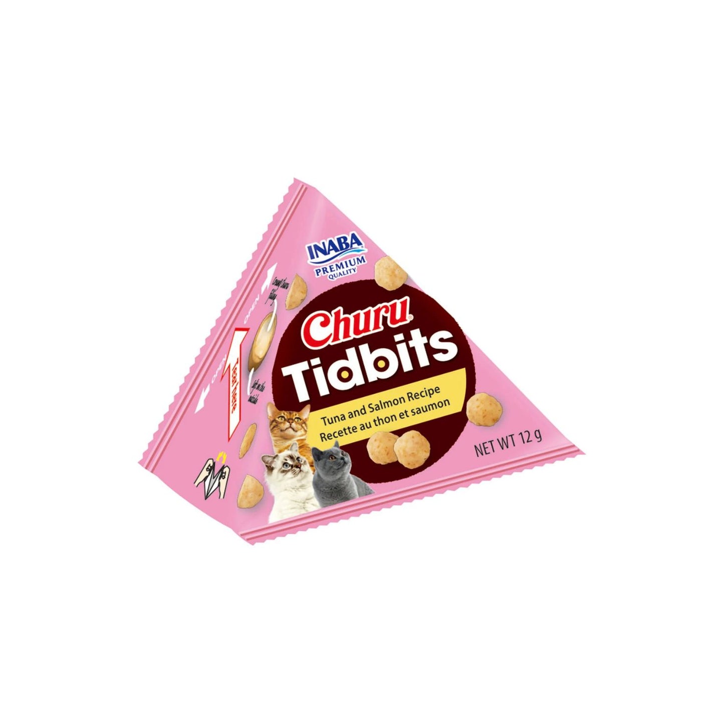 Inaba Churu Cat Tidbits Recompense Pisici cu Ton si Somon, Exterior Fraged si Umplutura Cremoasa, Fara Cereale, 12gx3 pachete, 36g