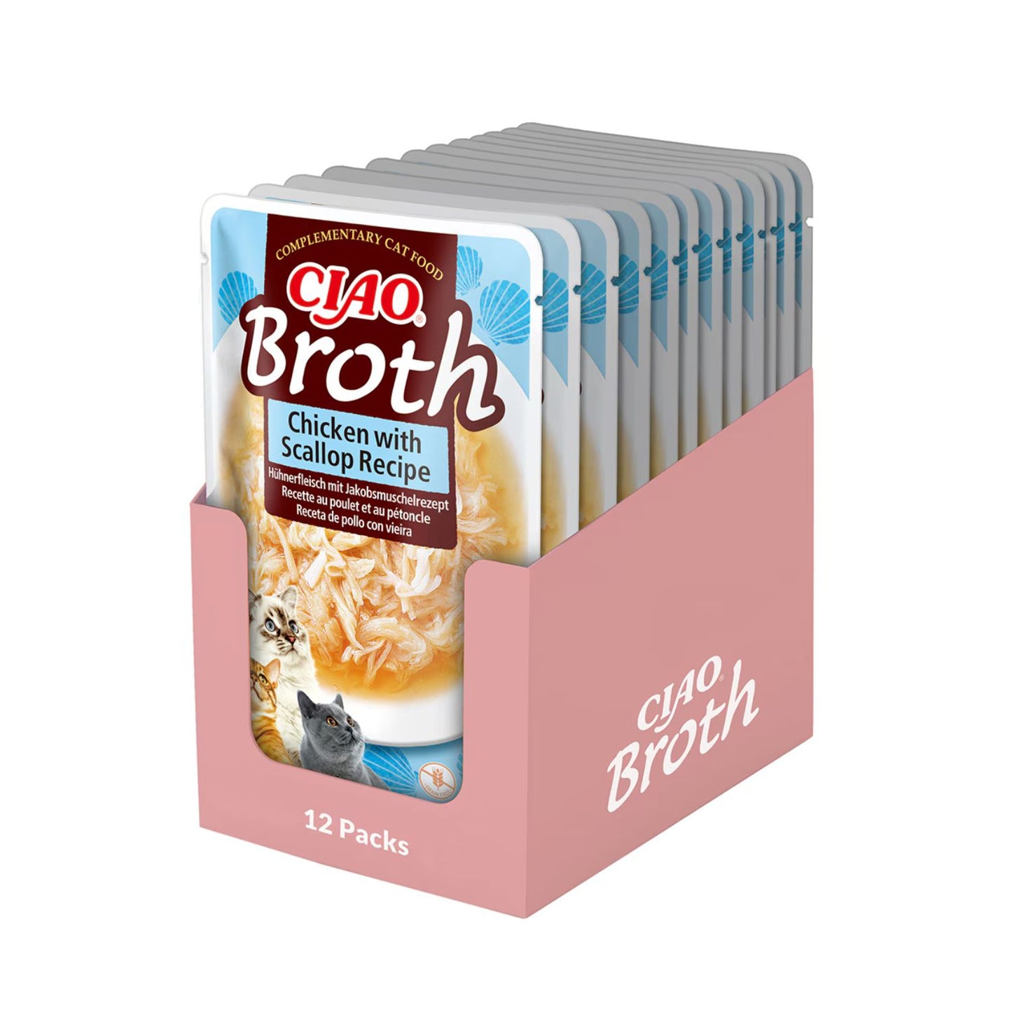 Inaba Ciao Churu Broth pentru Pisici, cu Pui si Scoici, Hrana Umeda Complementara, Fara Cereale, 40g