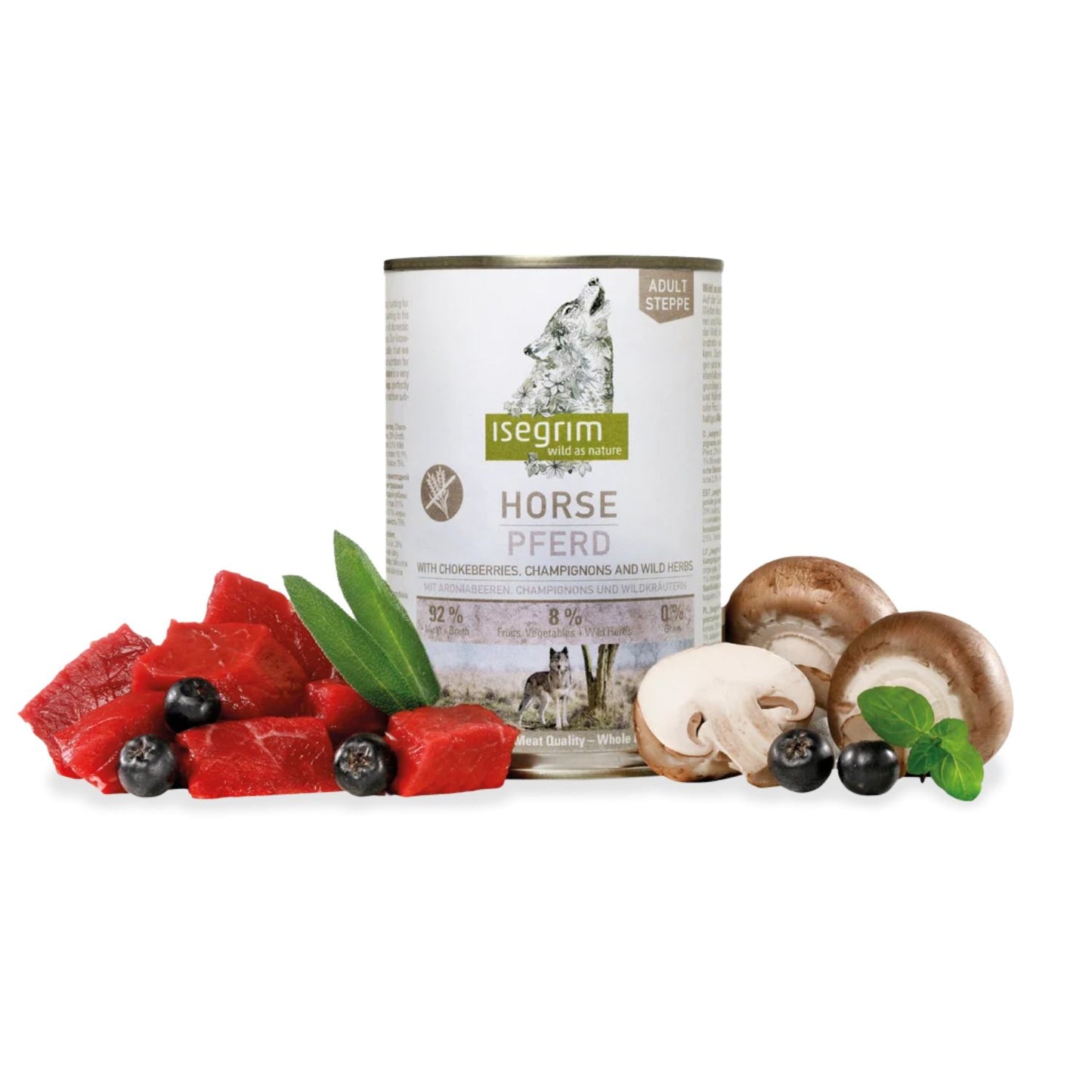 Isegrim Adult, Hrana Umeda pentru Caini Adult, Monoprotein, cu Carne de Cal, Aronia si Ciuperci, Fara Cereale, 400g/800g