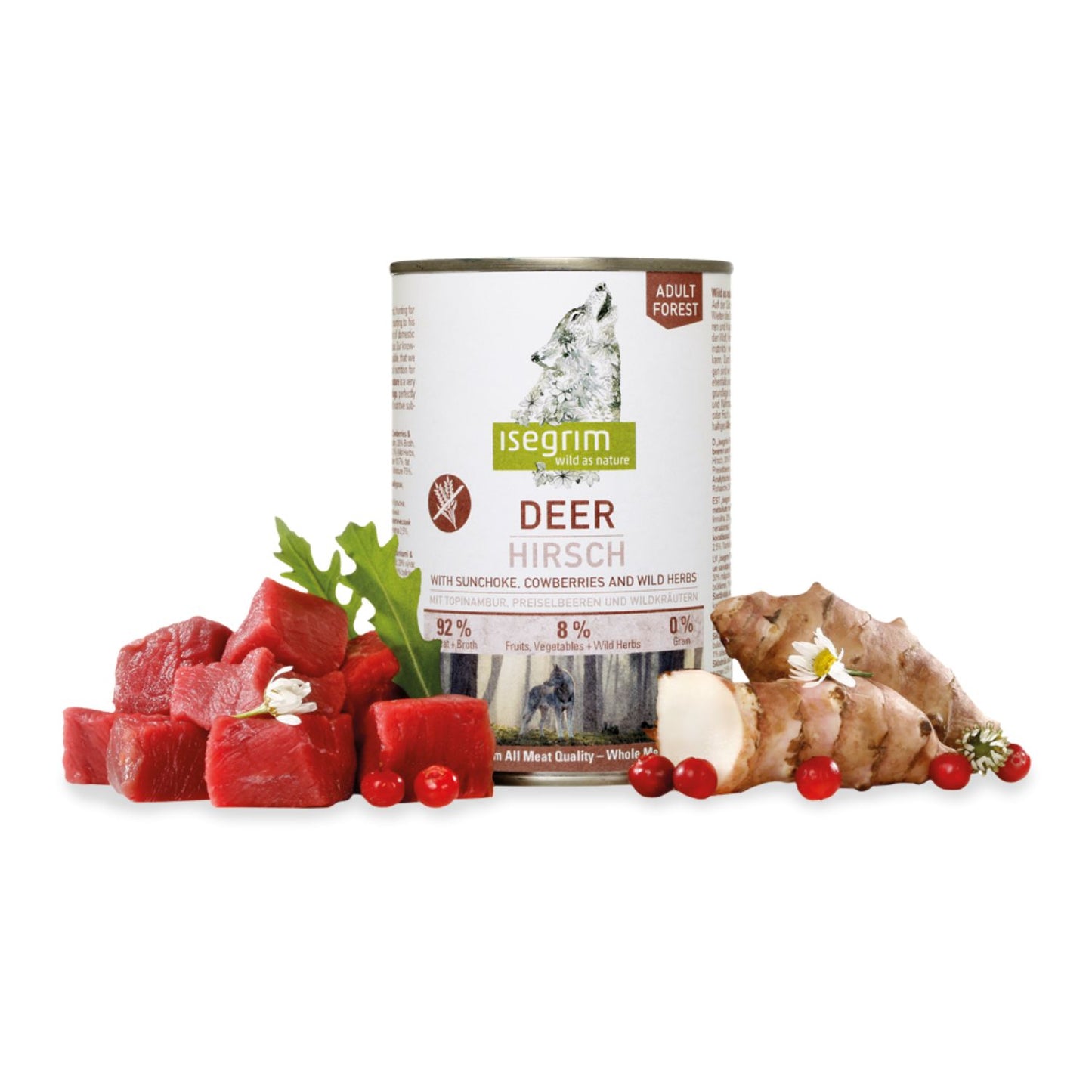 Isegrim Adult, Hrana Umeda pentru Caini Adult, cu Carne de Caprioara si Pasare, Topinambur si Merisoare, Fara Cereale, 400g/800g