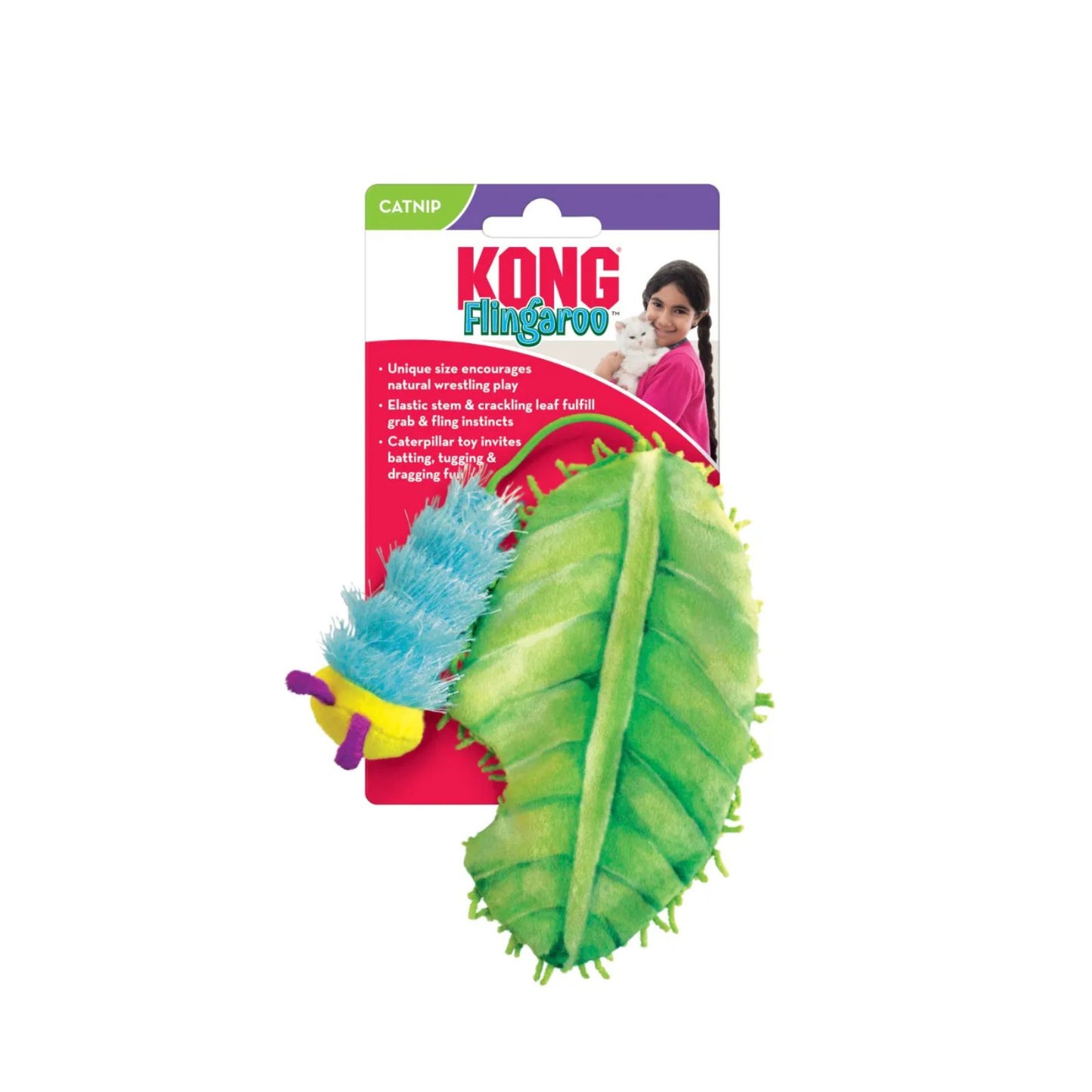 KONG Flingaroo CATerpillar Jucarie Interactiva pentru Pisici, Omida cu Catnip (Iarba Matei)