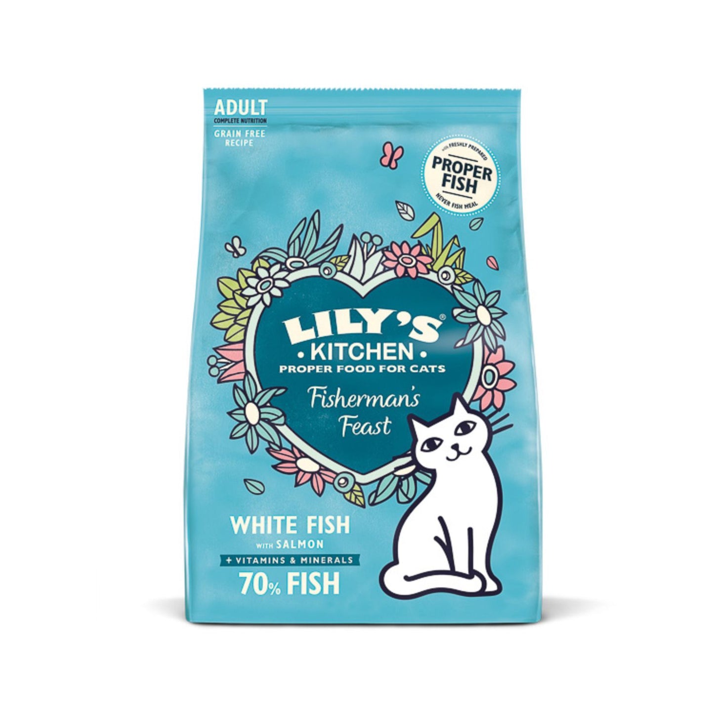 Lily's Kitchen Give Me More, Hrana Uscata pentru Pisici Adult, cu Peste Alb si Somon, Fara Cereale, 800g / 2kg