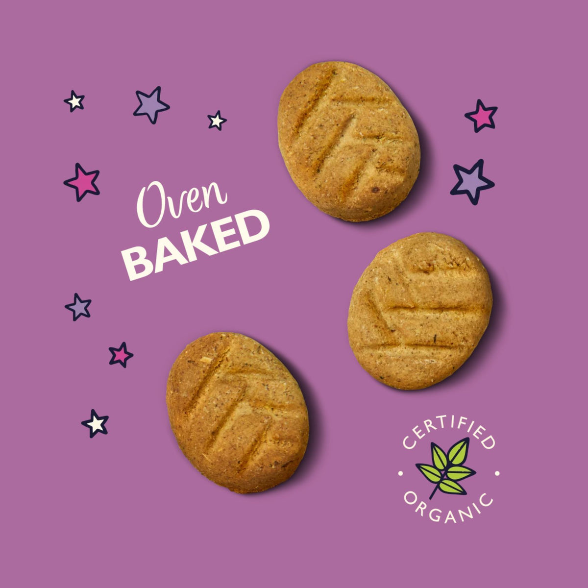 Lily's Kitchen Organic Bedtime Biscuits, Biscuiti pentru Caini cu Musetel, Miere si Iaurt, Copti in cuptor, 80g