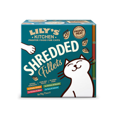 Lily's Kitchen Shredded Fillets, Hrana Umeda pentru Pisici Adult, Fileuri Maruntite in Supa, Fara Cereale, Multipack 8 x 70g