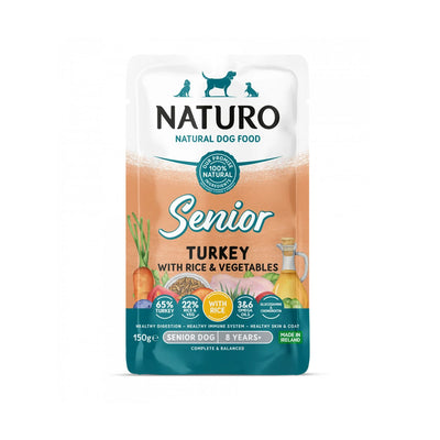 Naturo Senior Dog, Hrana Umeda pentru Caine Senior, cu Carne de Curcan, Orez si Legume, 150g