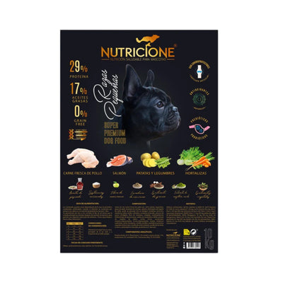 Nutricione Hrana Uscata pentru Caini Rase Mici cu Carne Proaspata de Pui si Somon, Fara Cereale, 4kg / 10kg