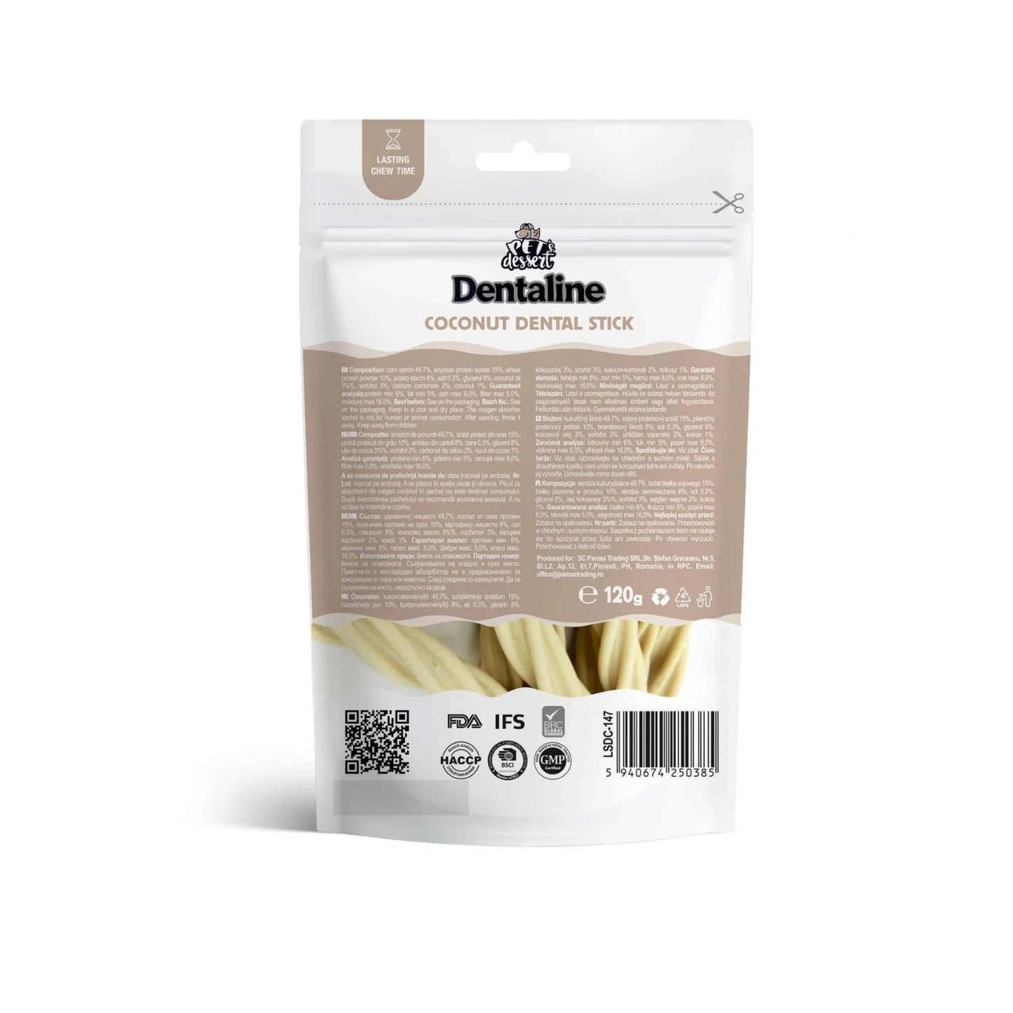 Pet's Dessert Dentaline Sticks cu Cocos, Recompense Dentare pentru Caini, cu Cocos, Igiena Orala si Reducere Tartru, 120g