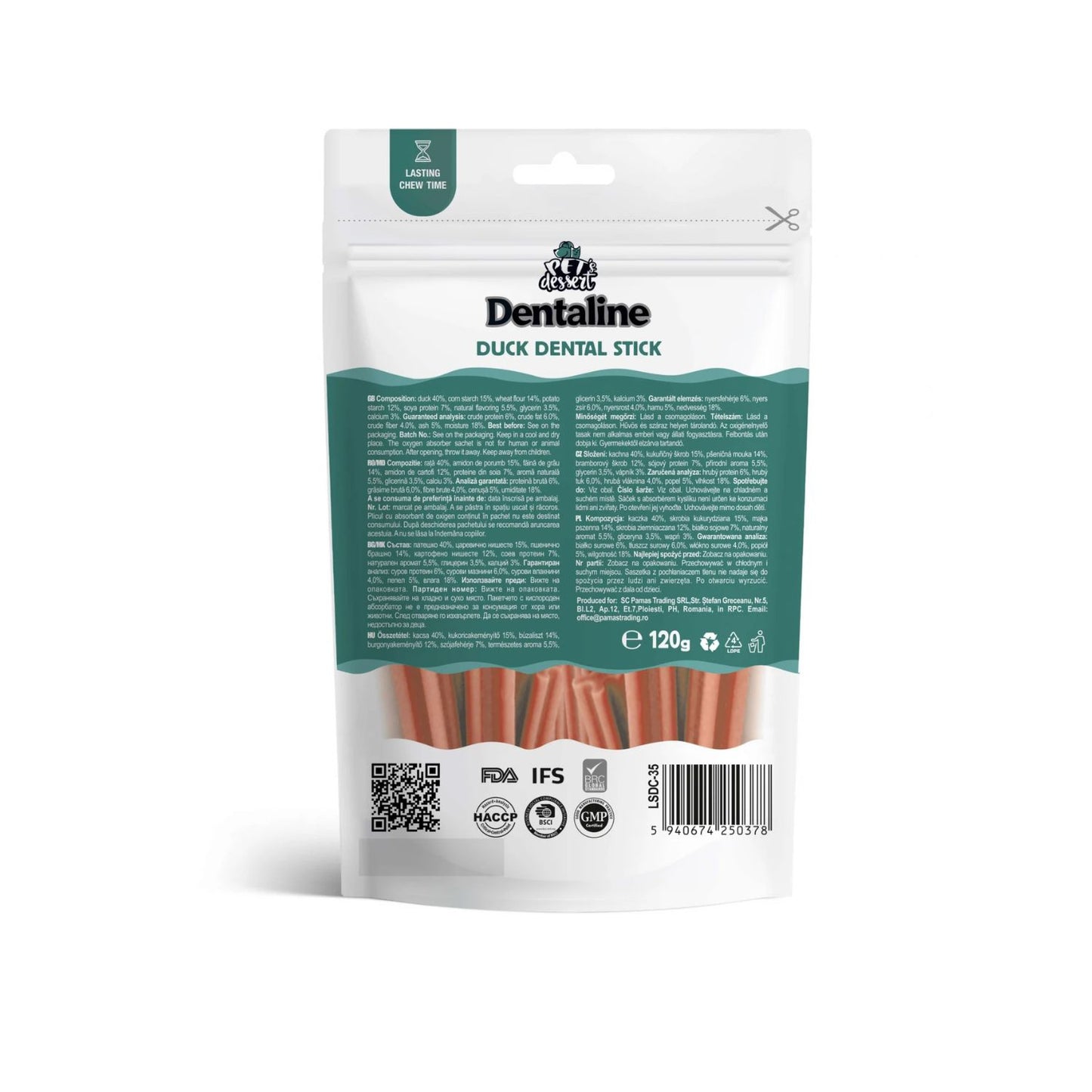 Pet's Dessert Dentaline Sticks cu Rata, Recompense Dentare pentru Caini, Igiena Orala si Reducere Tartru, 120g
