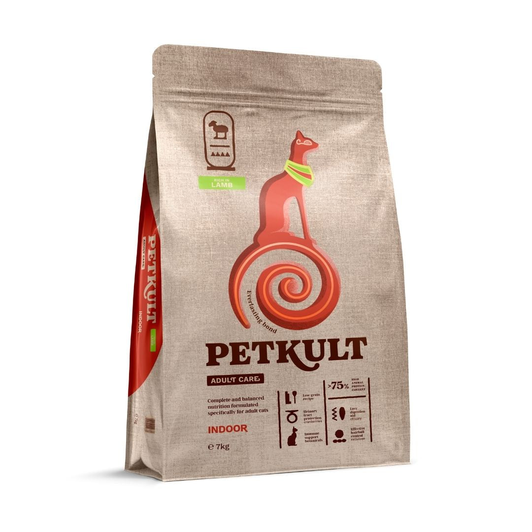 Petkult Adult Care Indoor, Hrana Uscata pentru Pisici de Interior, cu Miel, 400g / 2kg / 7kg