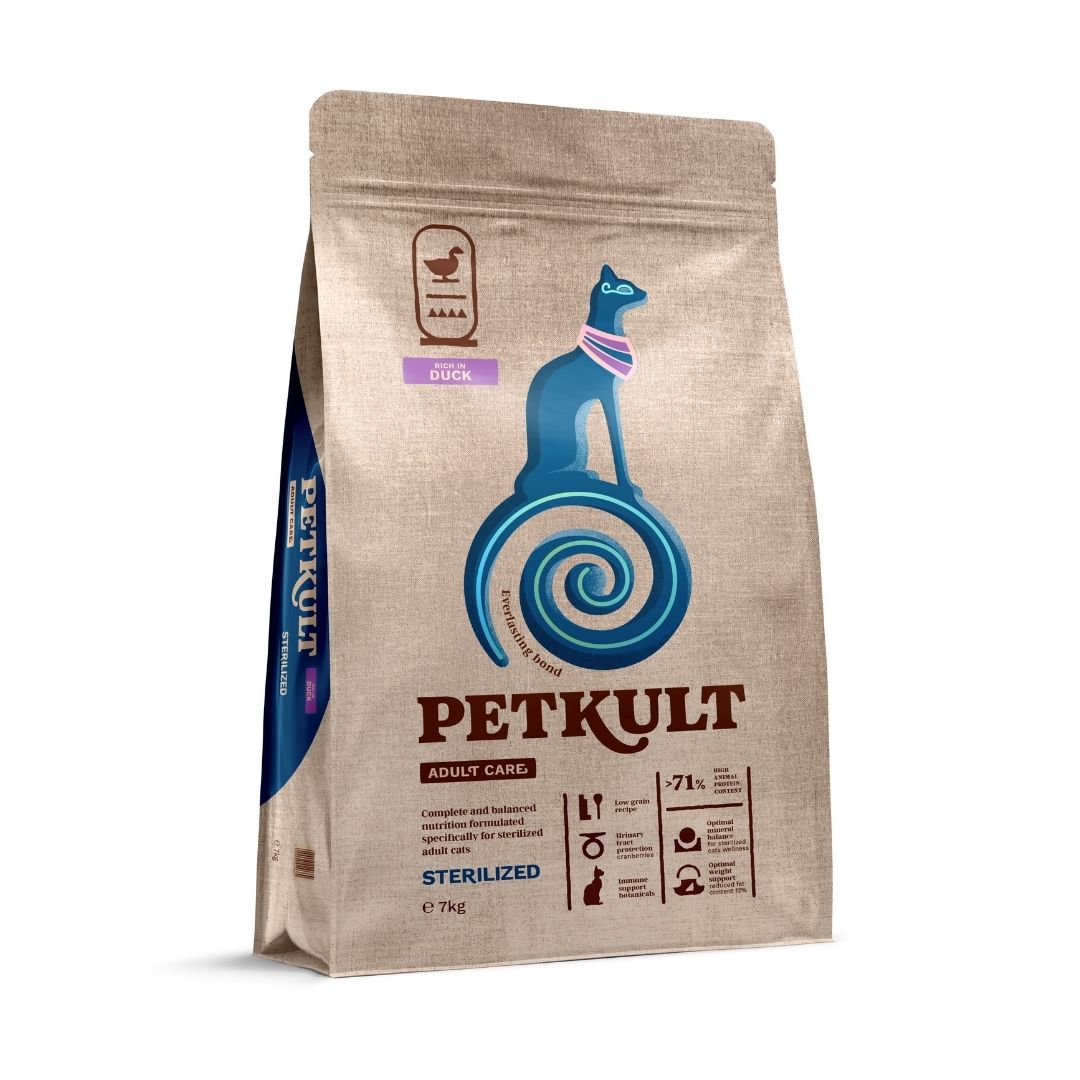 Petkult Adult Care Sterilised, Hrana Uscata pentru Pisici Sterilizate, cu Rata, Controlul Greutatii, 400g / 2kg / 7kg