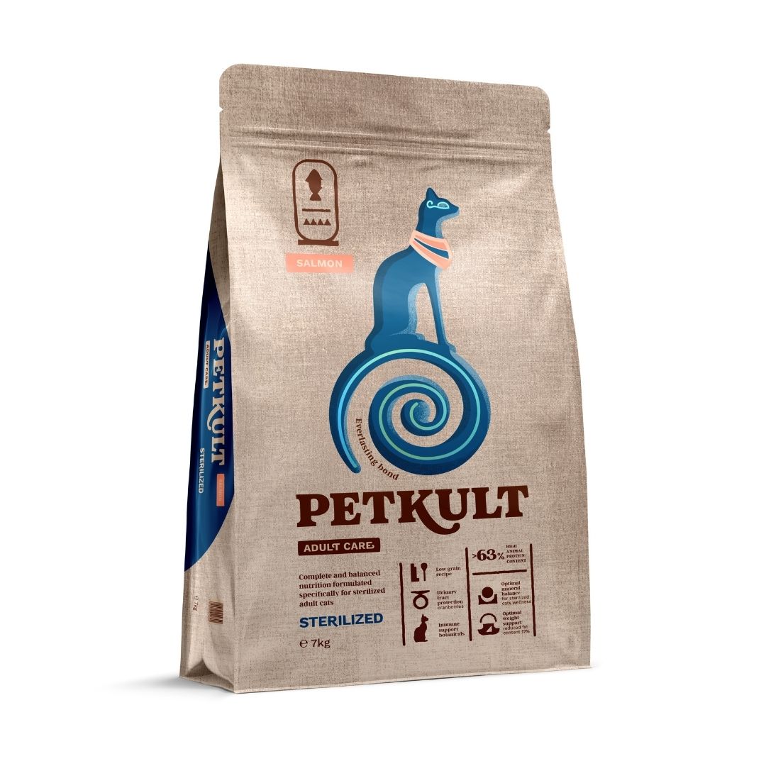 Petkult Adult Care Sterilised, Hrana Uscata pentru Pisici Sterilizate, cu Somon, Controlul Greutatii, 400g / 2kg / 7kg