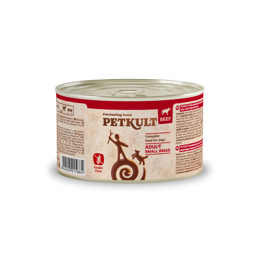 Petkult Mini Adult cu Vita, Hrana Umeda pentru Caini, Adult, Talie Mica, Fara Cereale, 185g