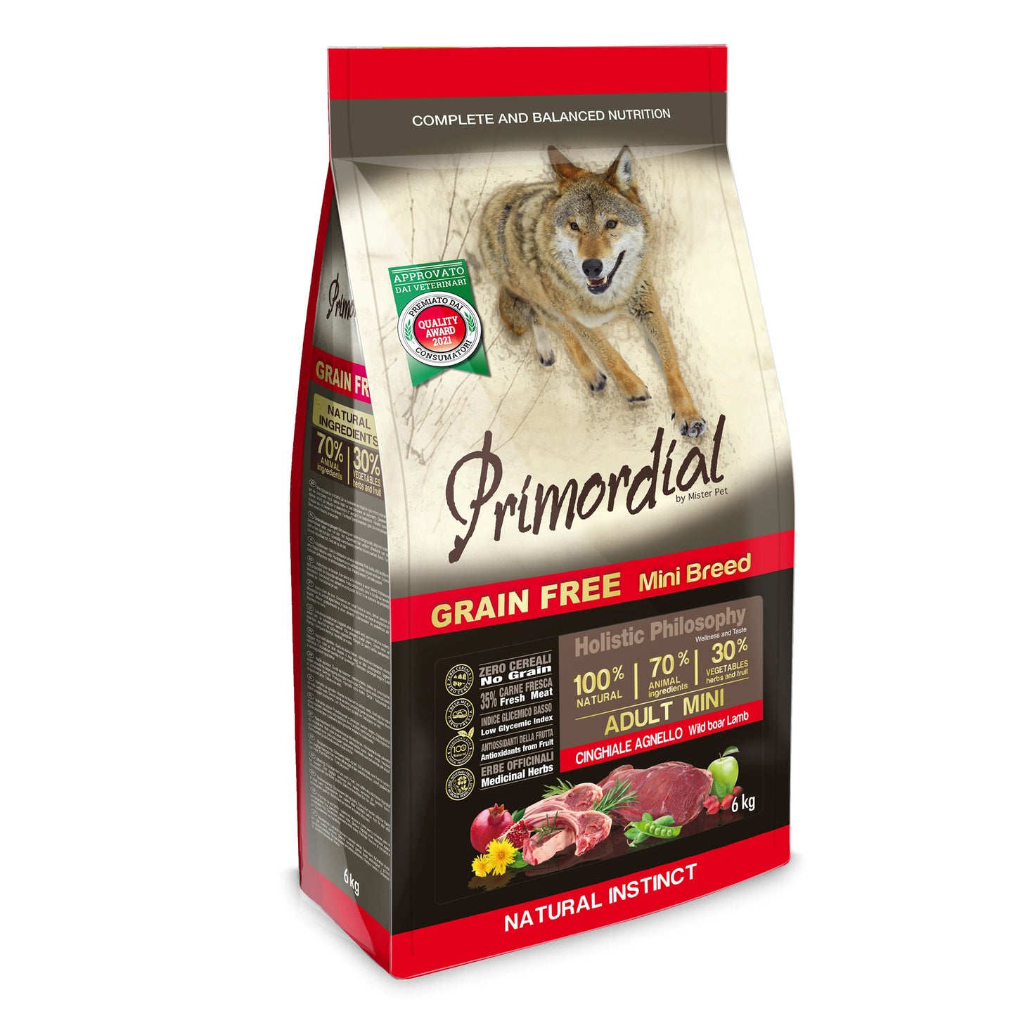 Primordial Grain-Free Holistic Dog Adult Mini cu Miel si Mistret, 2kg / 6kg