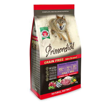 Primordial Holistic Dog Adult, Hrana Uscata pentru Caine Talie Mica, cu Sardine si Gasca, Fara Cereale, 2kg / 6kg
