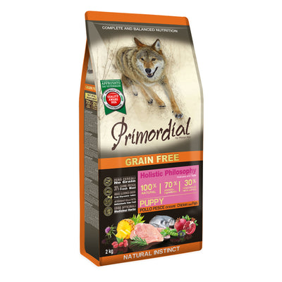 Primordial Holistic Puppy, Hrana Uscata pentru Caine Junior, cu Pui si Peste de Mare, Fara Cereale, 12kg