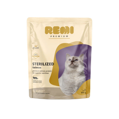 REMI Premium Adult Sterilized cu Somon , Hrana Uscata pentru Pisici Sterilizate, 400g / 1.5kg / 8kg