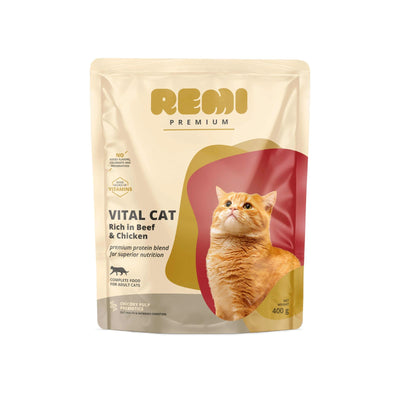 REMI Premium Adult Vital Cat cu Vita și Pui, Hrana Uscata pentru Pisici Adulte, 400g / 1.5kg / 8kg