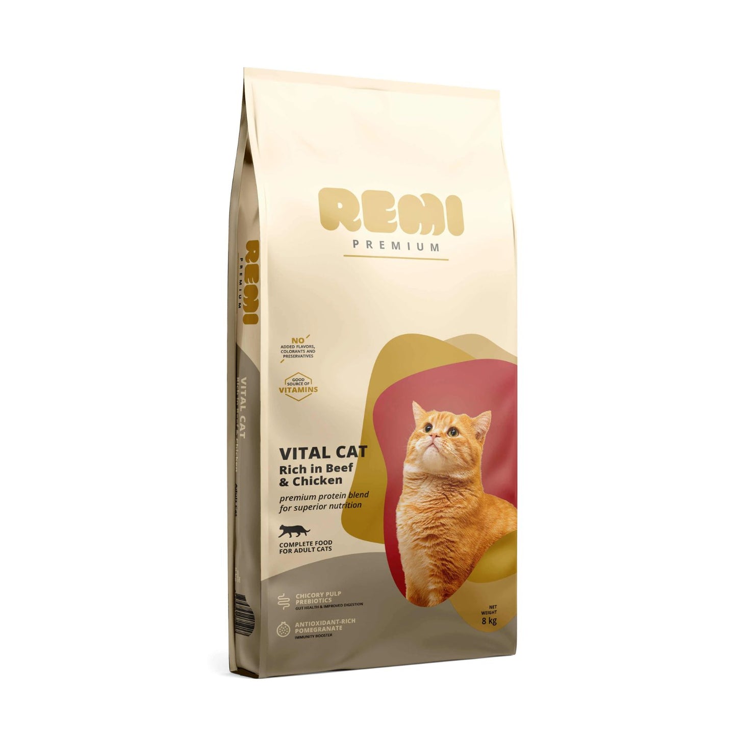 REMI Premium Adult Vital Cat cu Vita și Pui, Hrana Uscata pentru Pisici Adulte, 400g / 1.5kg / 8kg