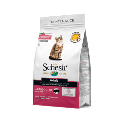 Schesir Adult Rich In Ham, Hrana Uscata pentru Pisici Adulte, Monoproteica, cu Sunca, 400g