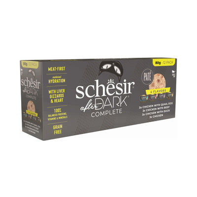 Schesir After Dark, Hrana Umeda pentru Pisici Adult, Pate Pachet 4 Sortimente, Fara Cereale, 12x80g