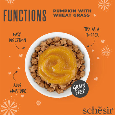 Schesir Function Topper Digestion, Hrana Umeda Complementara pentru Pisici Adult, cu Dovleac si Iarba de Grau, Fara Cereale, 40g