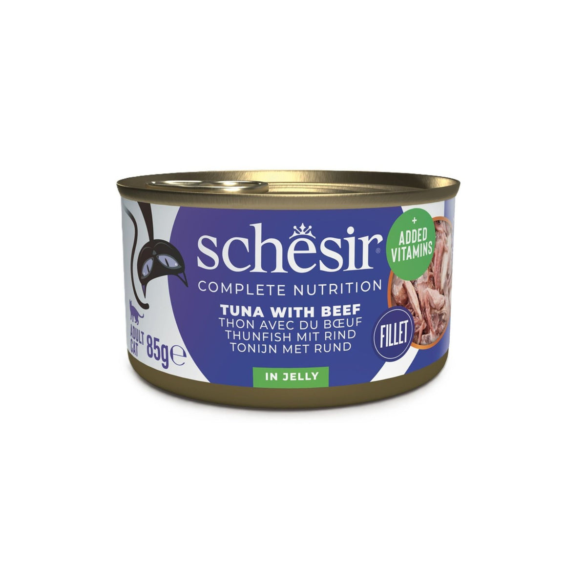 Schesir Hrana Umeda pentru Pisici Adult, Conserva cu Ton si Vita File in Jeleu, 85g