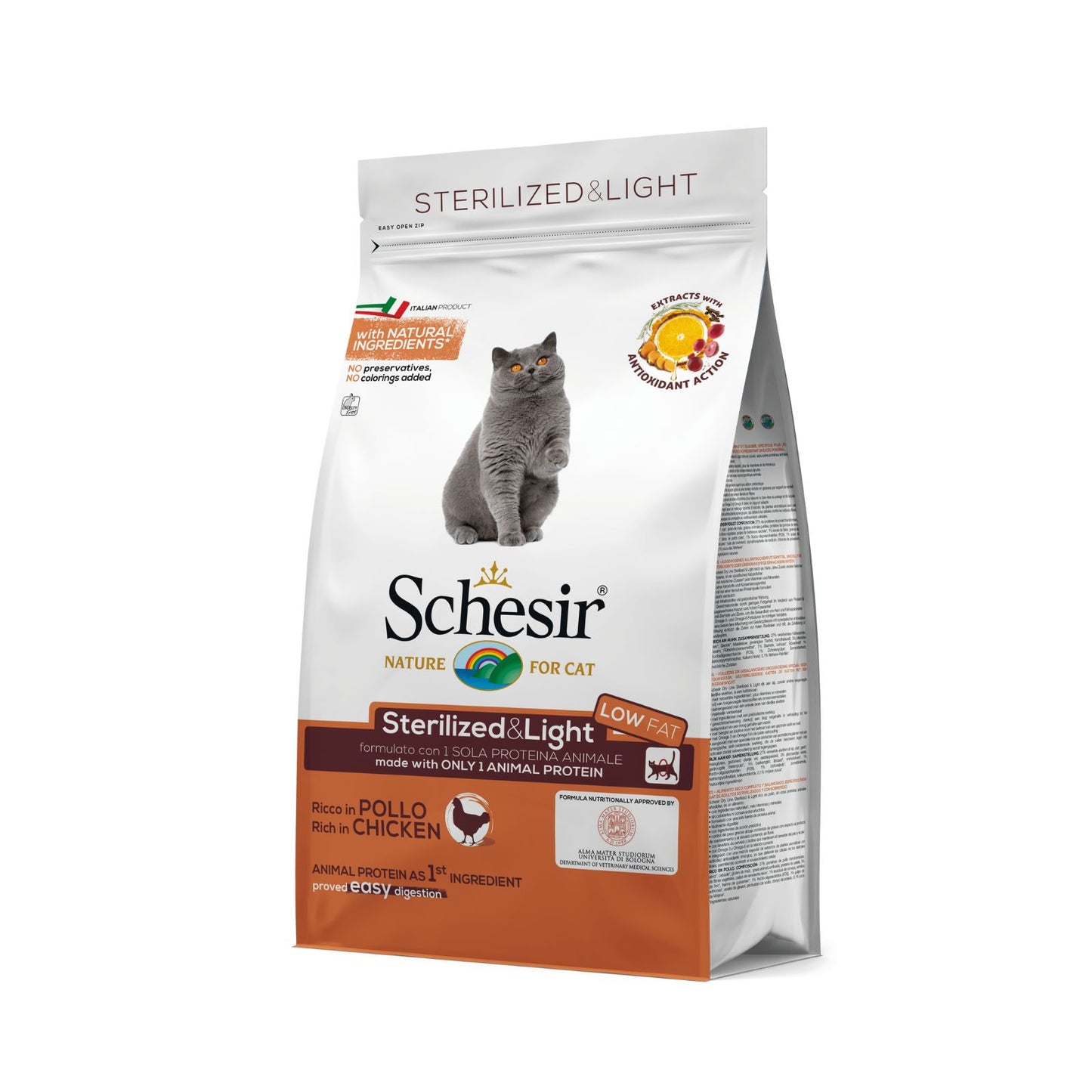 Schesir Sterilized & Light Rich In Chicken, Hrana Uscata pentru Pisici Sterilizate, Controlul Greutatii, Monoproteica, cu Pui, 400g / 10kg