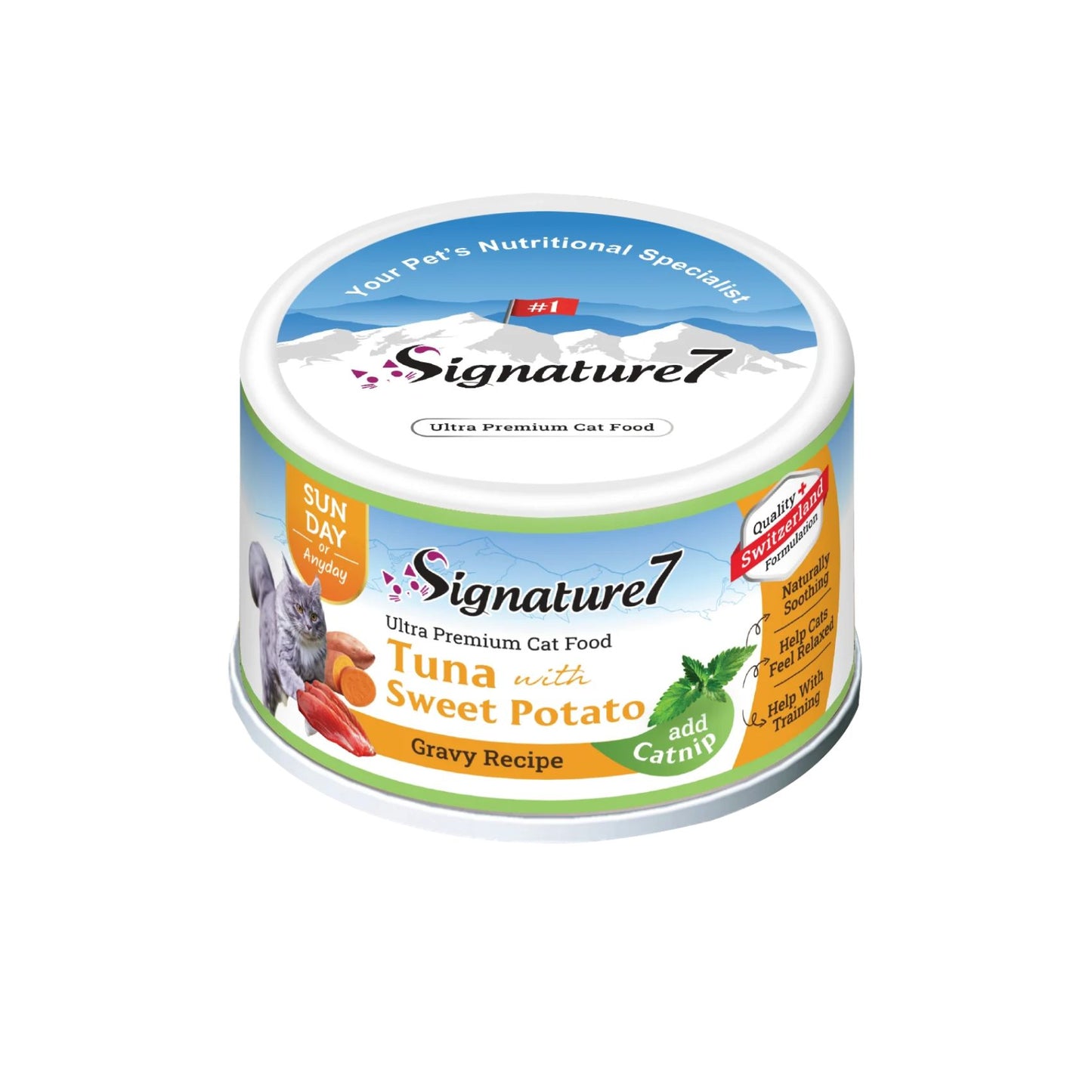 Signature7 Cat, Hrana Umeda pentru Pisici, Reteta cu Ton in Sos de Cartofi Dulci 70g